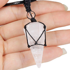 TUMBEELLUWA crystal point pendant necklace worn for mindful everyday wear.