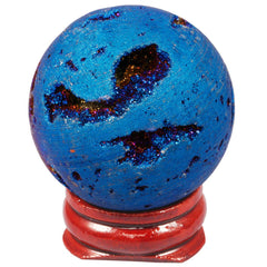 TUMBEELLUWA druzy agate geode sphere blue with wood stand for elegant home decor