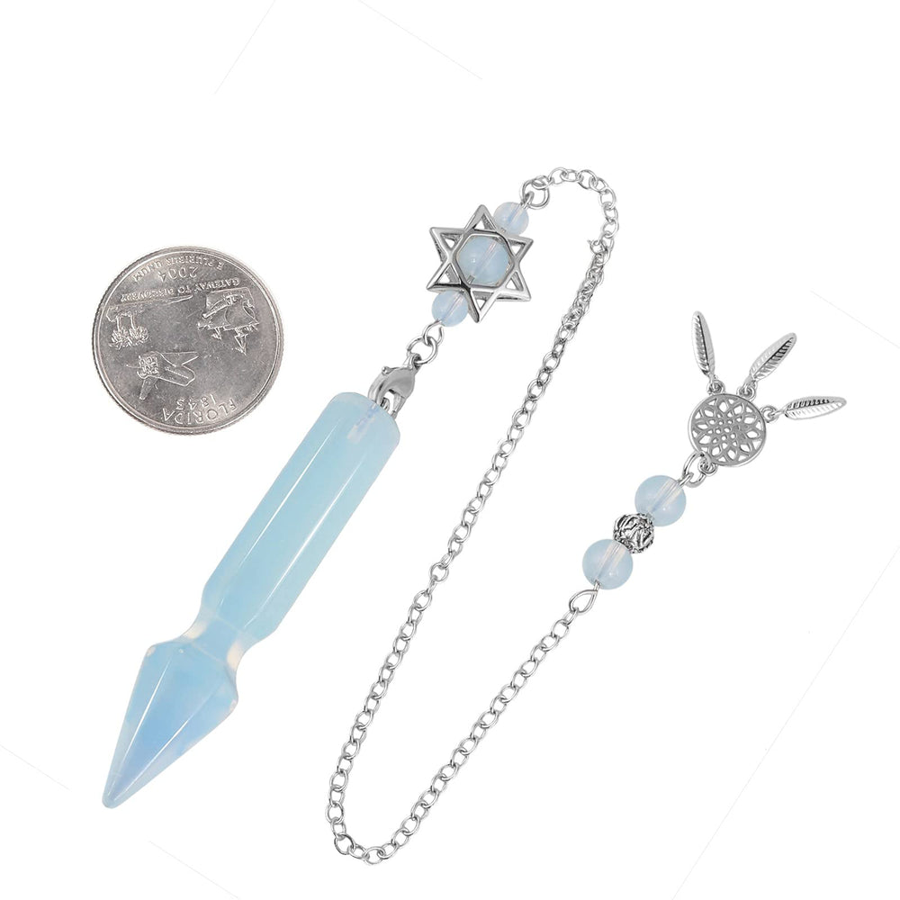 Tumbeelluwa faceted stone pendulum showcases varied texture and color.
