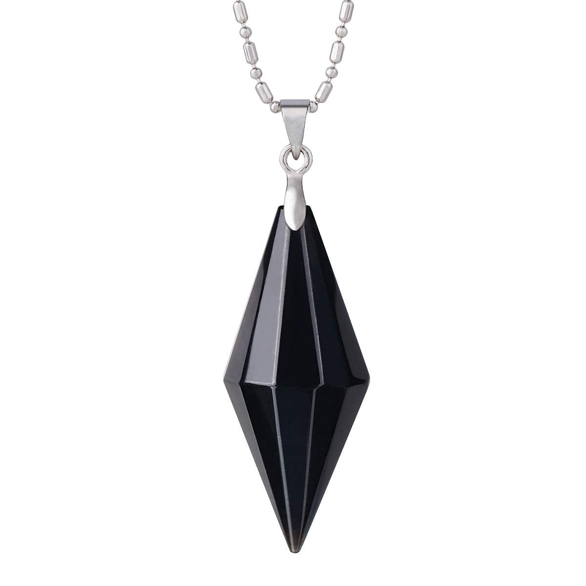 TUMBEELLUWA healing crystal pendant close-up showing black obsidian point for meditation
