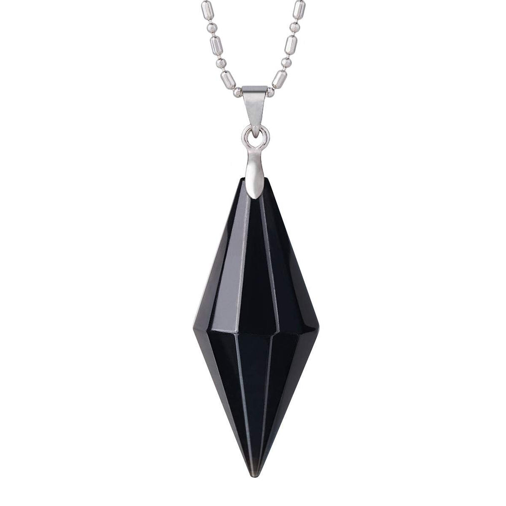 TUMBEELLUWA healing crystal pendant close-up showing black obsidian point for meditation