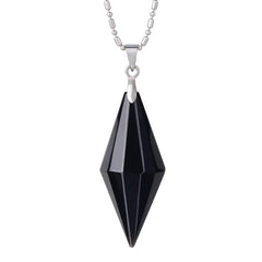 TUMBEELLUWA healing crystal pendant close-up showing black obsidian point for meditation