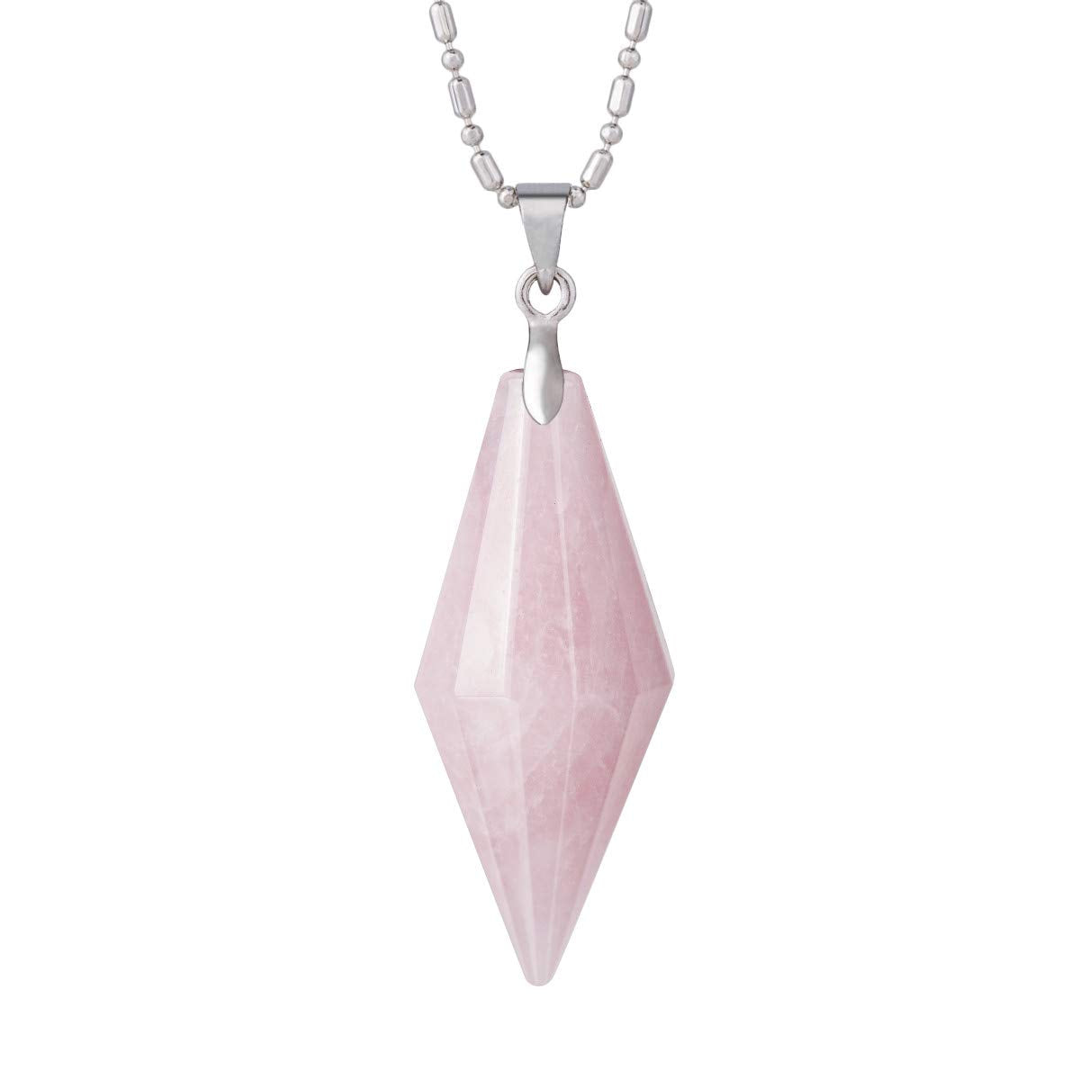 TUMBEELLUWA Rose Quartz pendant front view, highlighting natural color and calm energy