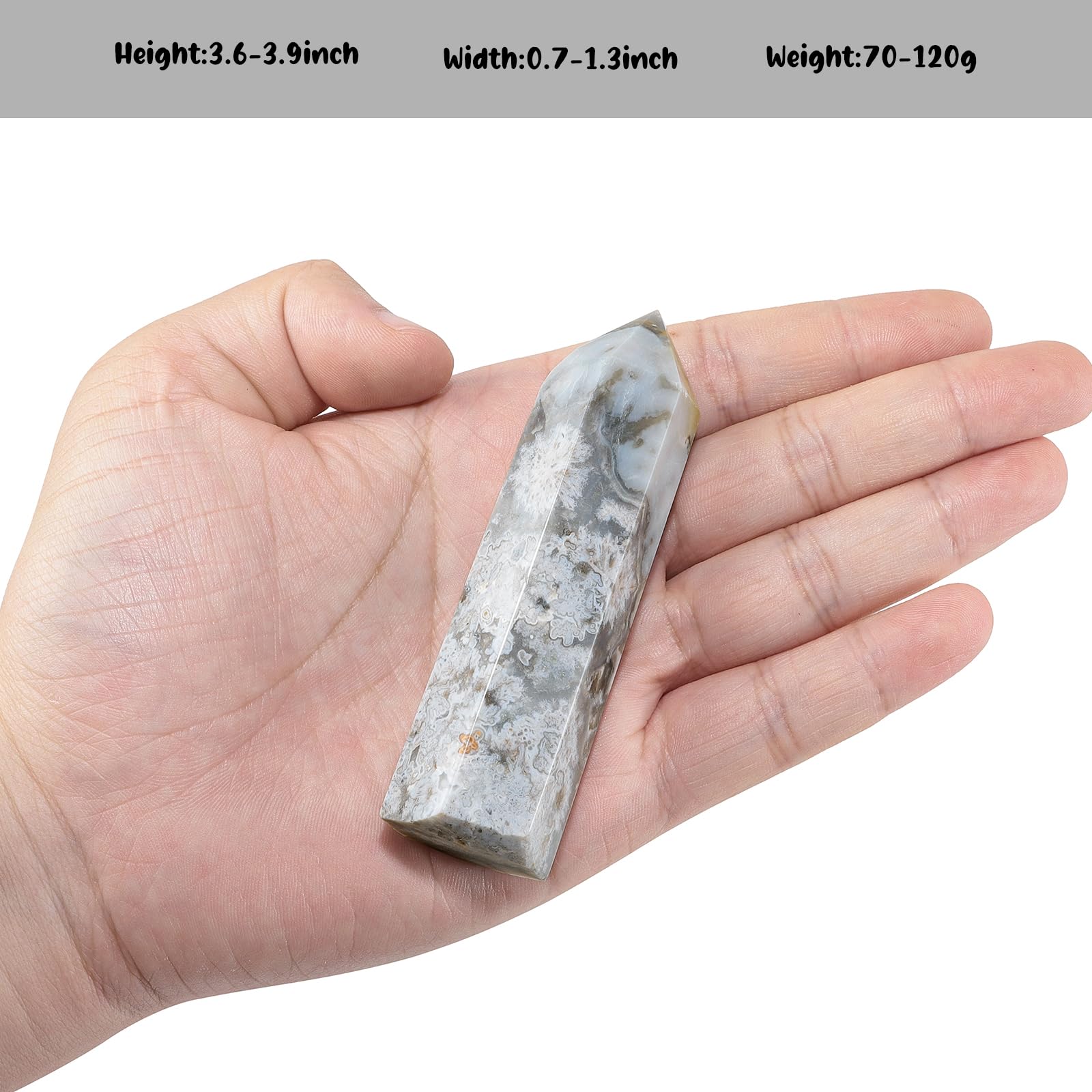 TUMBEELLUWA natural crystal obelisk, hexagon surface, ideal for display and energy balance.