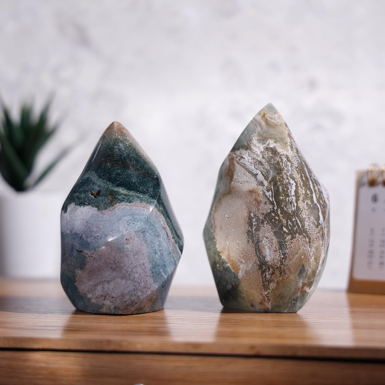 TUMBEELLUWA Ocean Jasper flame-tower full height brightens a desk with balanced energy.