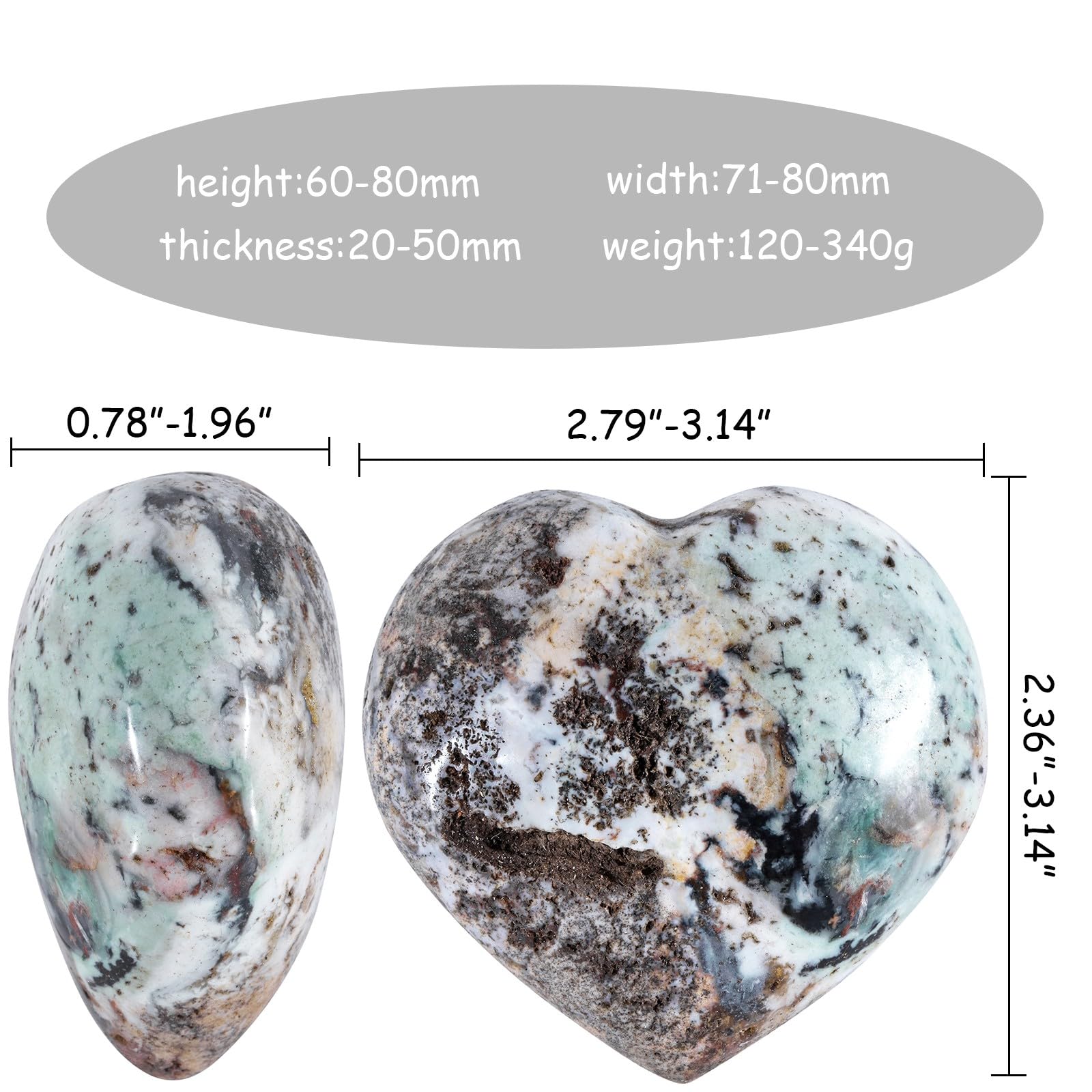 TUMBEELLUWA Ocean Jasper Heart side view shows natural color bands ideal for meditation focus.