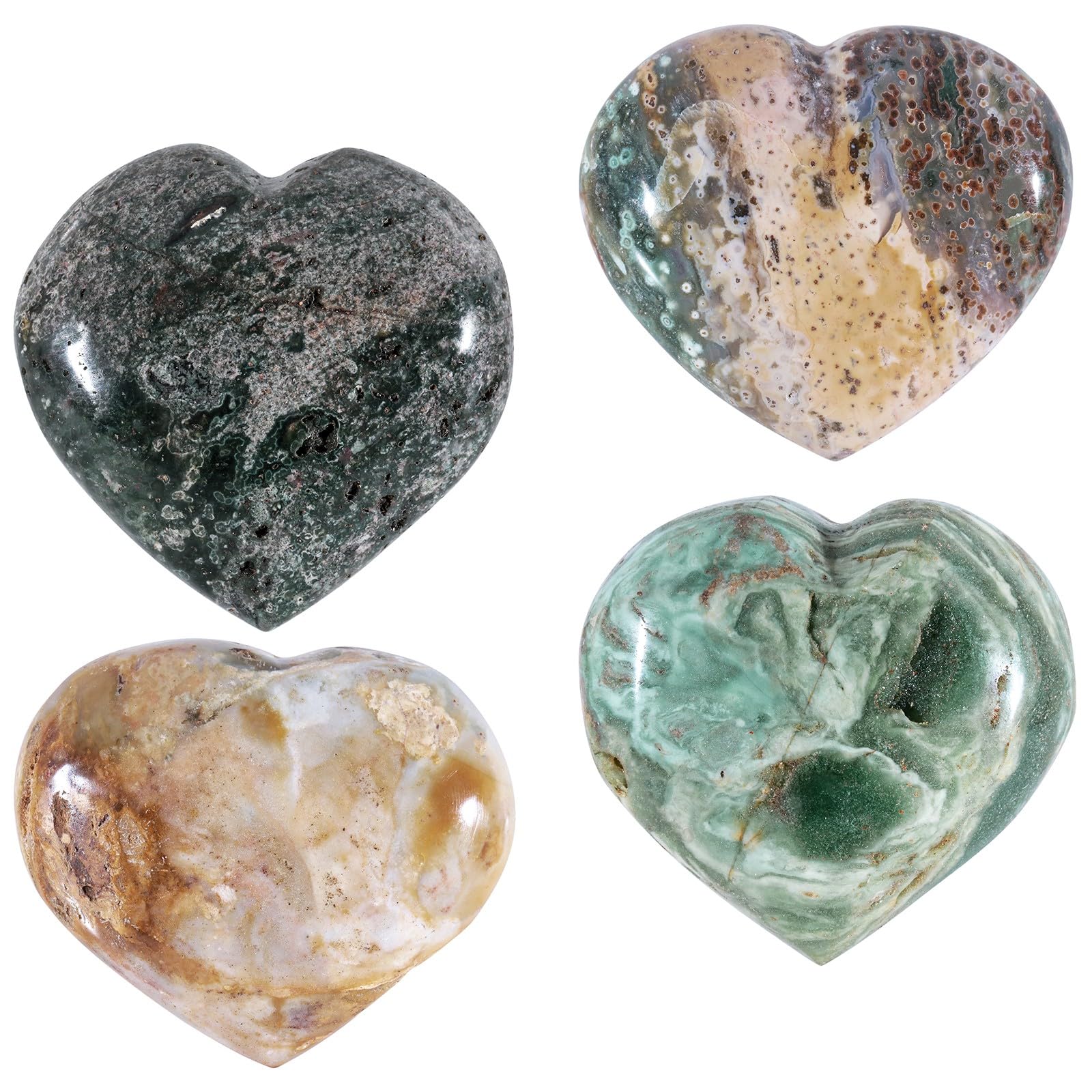 TUMBEELLUWA Ocean Jasper Heart top view reveals unique veining for energy work.
