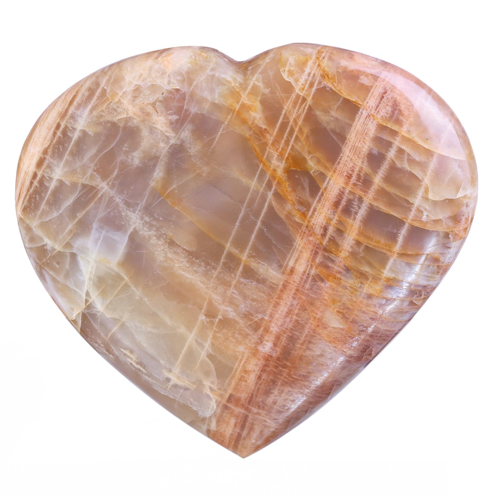 TUMBEELLUWA orange moonstone heart puff stone for calm energy during meditation.