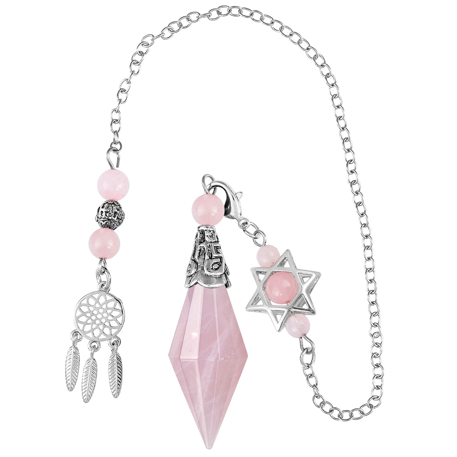 TUMBEELLUWA Reiki healing crystal pendulum rose quartz close-up with facets for divination