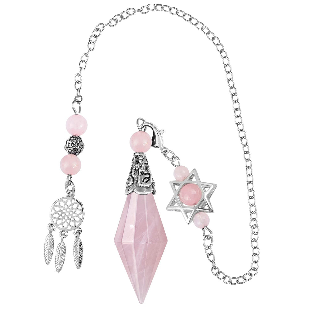 TUMBEELLUWA Reiki healing crystal pendulum rose quartz close-up with facets for divination