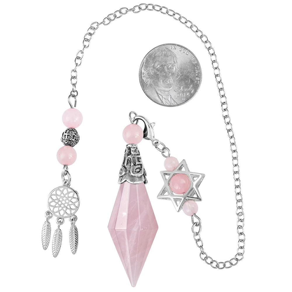 TUMBEELLUWA rose quartz pendulum on chain ready for meditation and Reiki charging