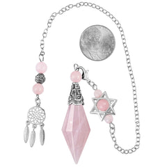 TUMBEELLUWA rose quartz pendulum on chain ready for meditation and Reiki charging