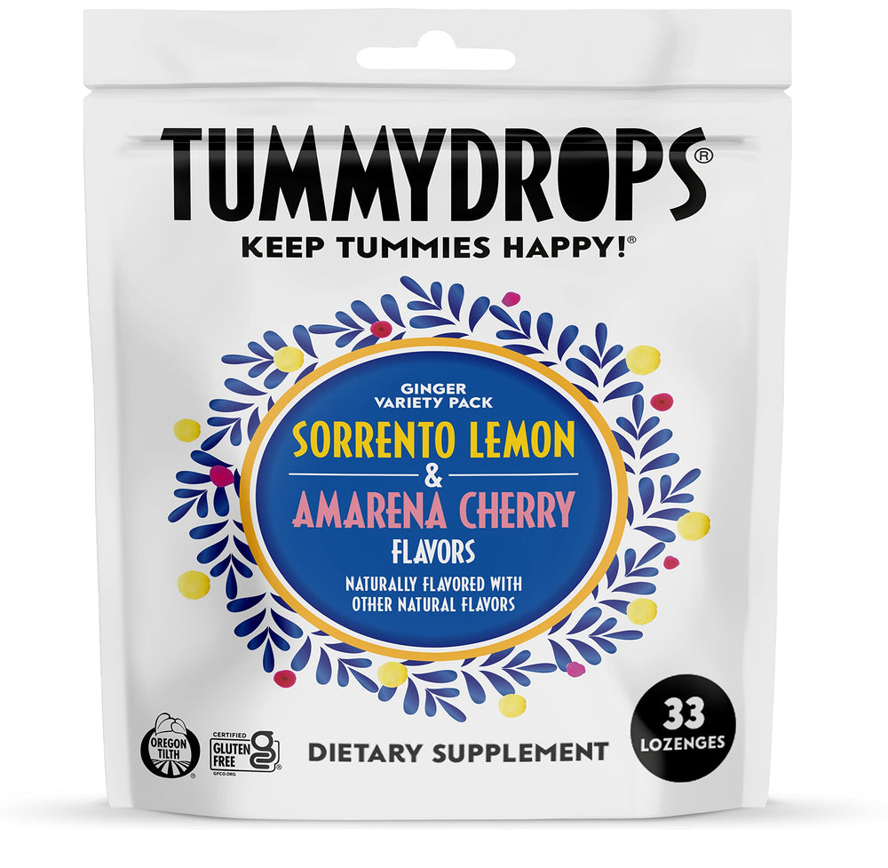 Tummydrops Ginger Italy-inspired flavors bottle highlights premium lozenges for digestive comfort.