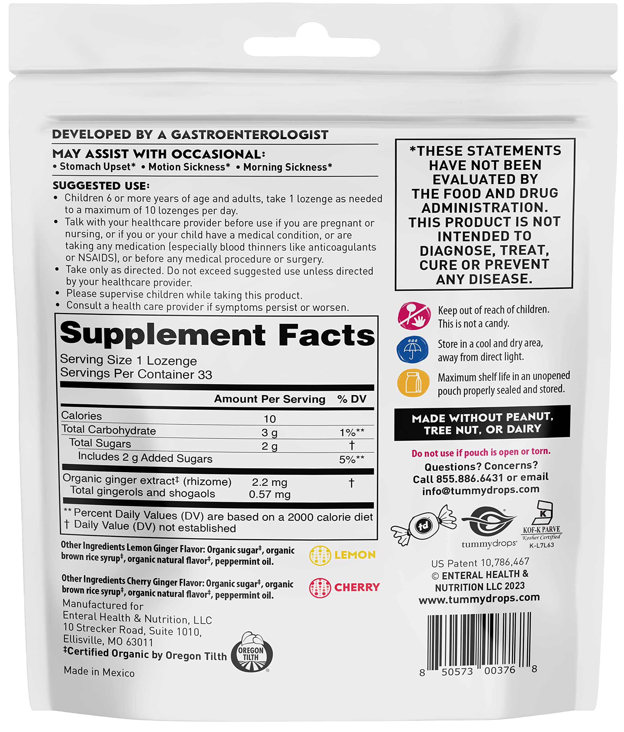 Tummydrops variety-pack front view shows 33 assorted lozenges for on-the-go relief.