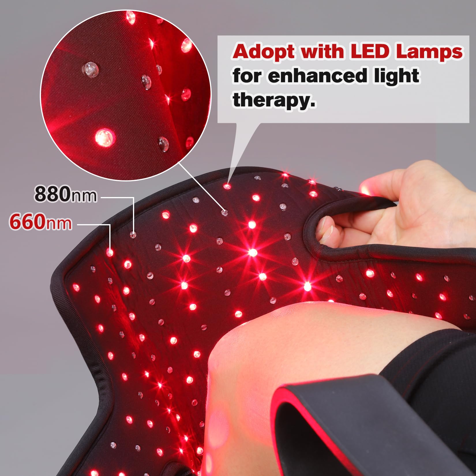TUOB LED panel highlights red and infrared lights for therapy.