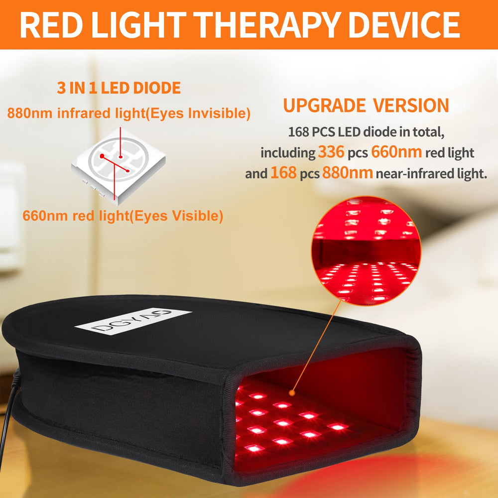 TUOB red infrared hand therapy side view shows dual sided pad for full coverage