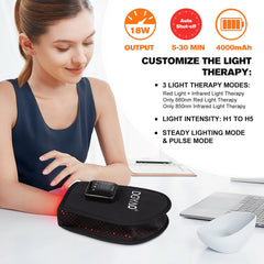 TUOB red light hand glove side view shows cordless mobility.