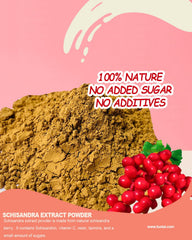 TUOTAI Schisandra 10:1 powder in a glass, ready to flavor beverages.