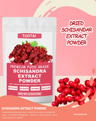 Close-up of TUOTAI Schisandra 10:1 powder in a scoop for daily use.