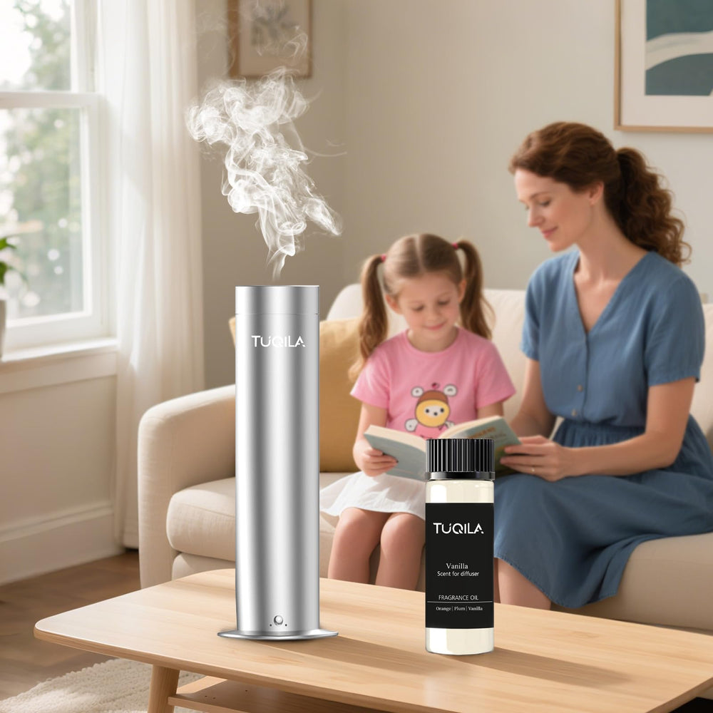 Tuqila cashmere wood diffuser oil in glass jar conveys premium home scent