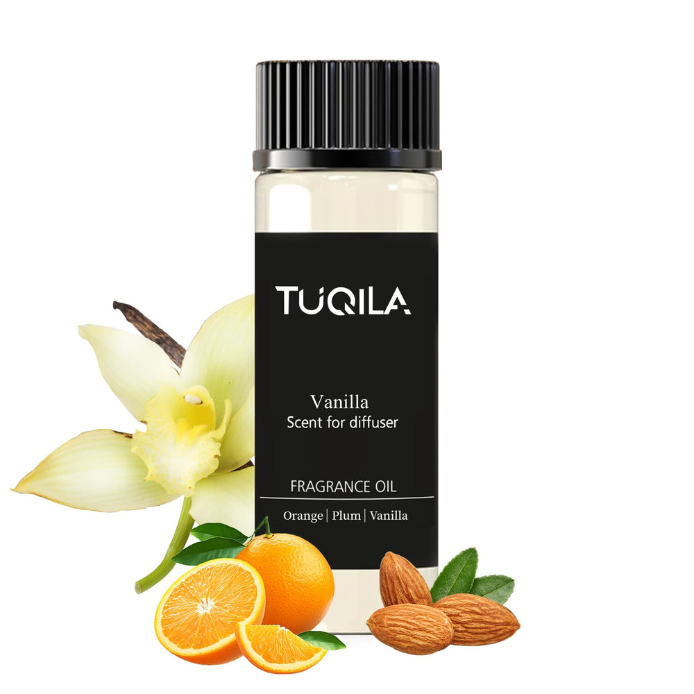 Tuqila vanilla diffuser oil bottle releasing long-lasting aroma for rooms