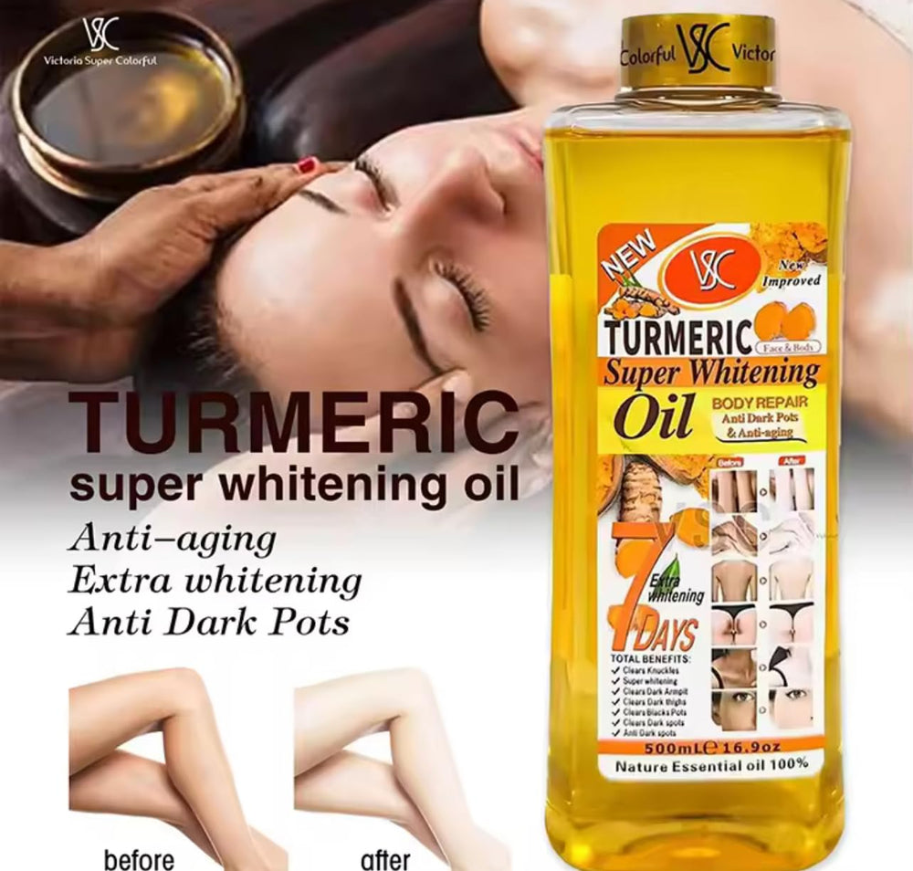 Turmeric Oil Super Whitening packaging reveals a generous 500ml size.