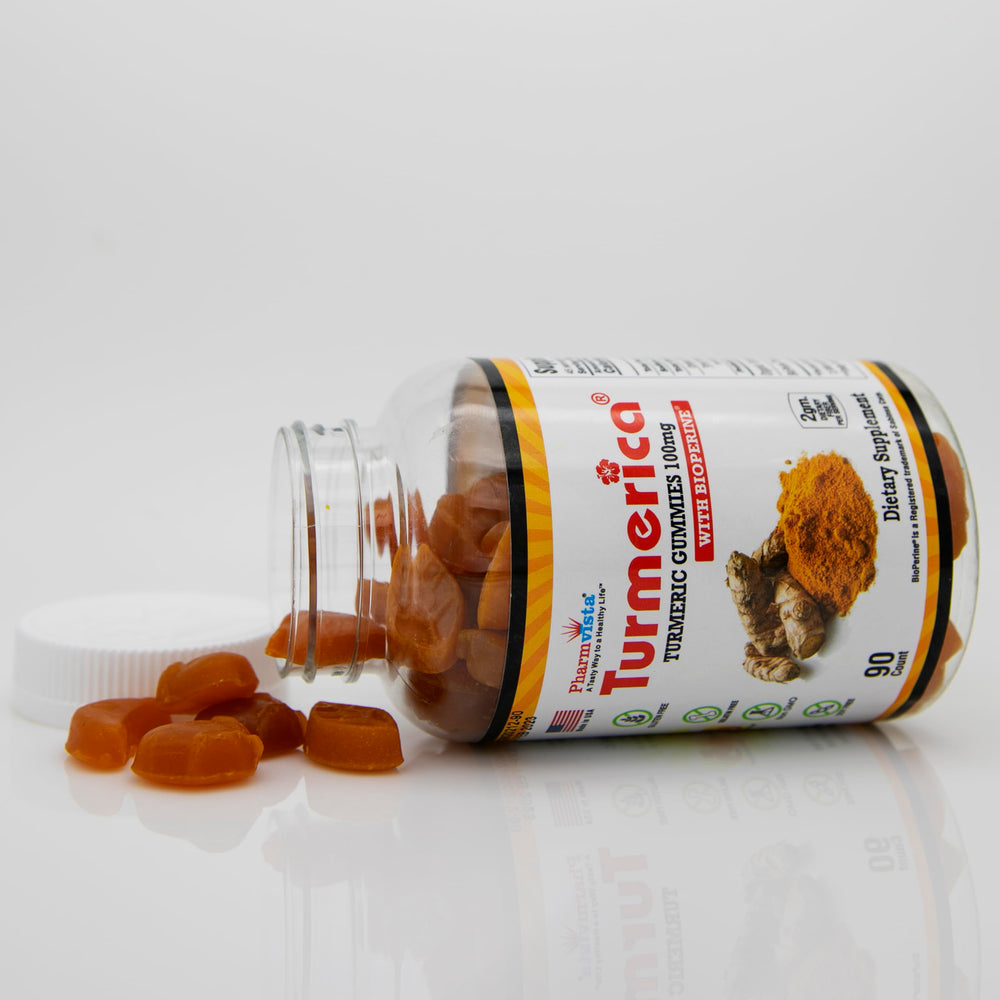 Turmerica gummies close-up showing 100mg turmeric per piece