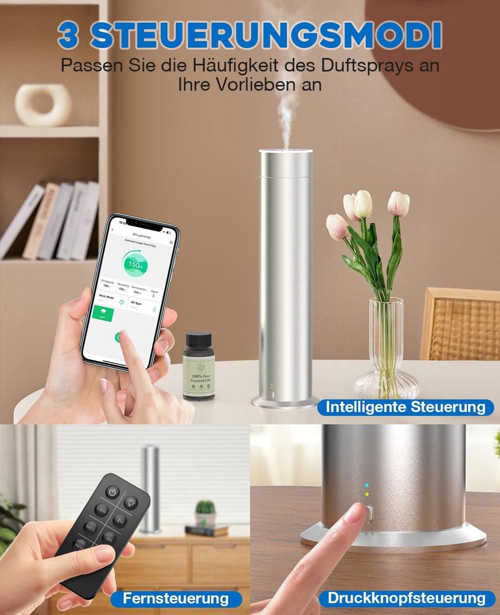 TurnRise diffuser app control via Bluetooth for precise scent and timing.