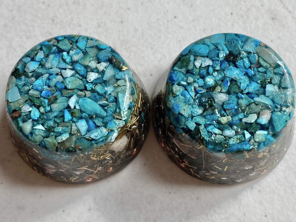 Turquoise Single Crystal Tower Buster Orgone Generator as a focal point in living room.