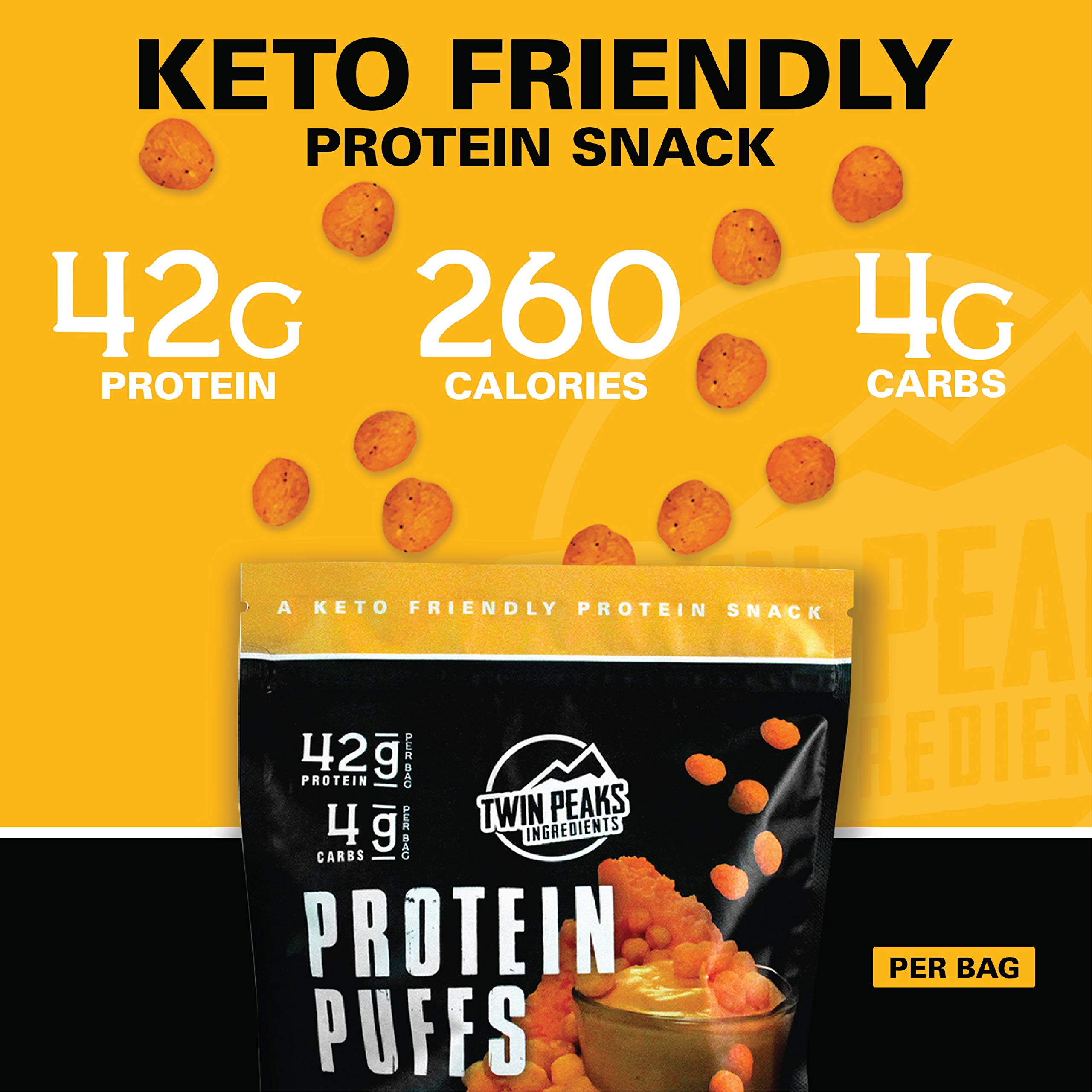Twin Peaks Protein Puffs Nacho Cheese ingredients list visible for informed choices.