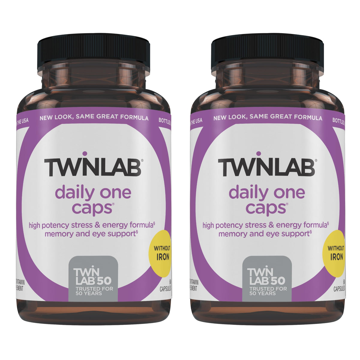 Twinlab Daily One Caps Without Iron bottle front for daily nutrition support.
