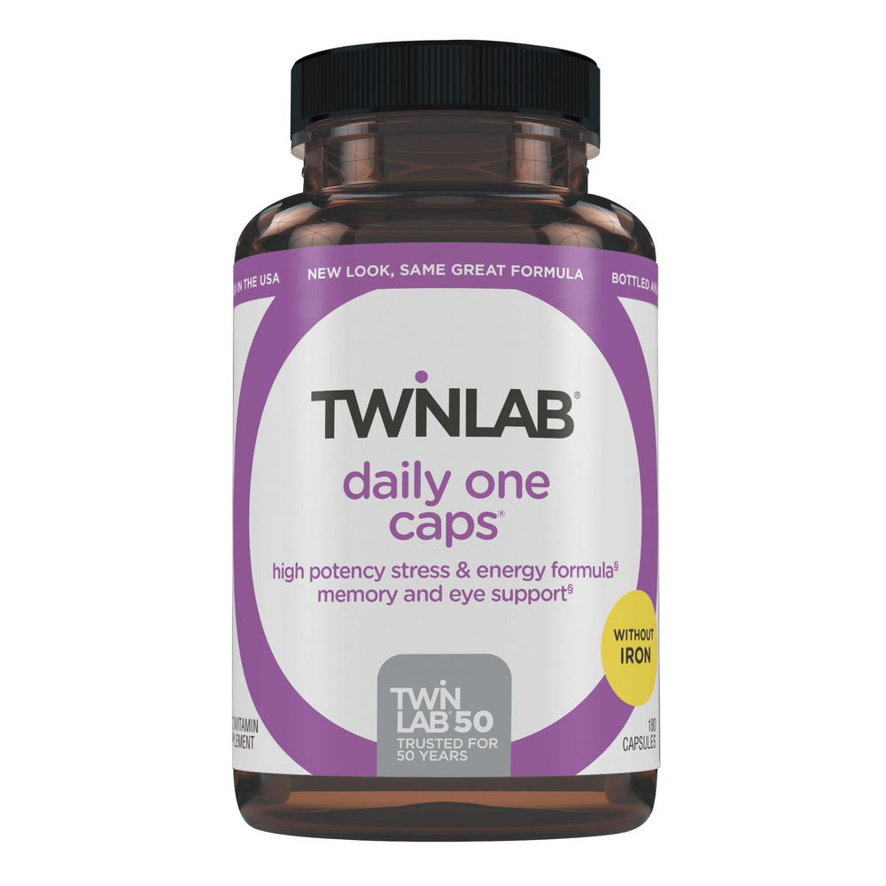 Twinlab Daily One Caps Without Iron bottle, a complete daily multivitamin for wellness.