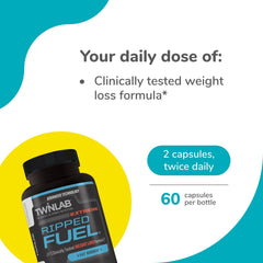 Twinlab Ripped Fuel Extreme label details show green tea and L-carnitine benefits.