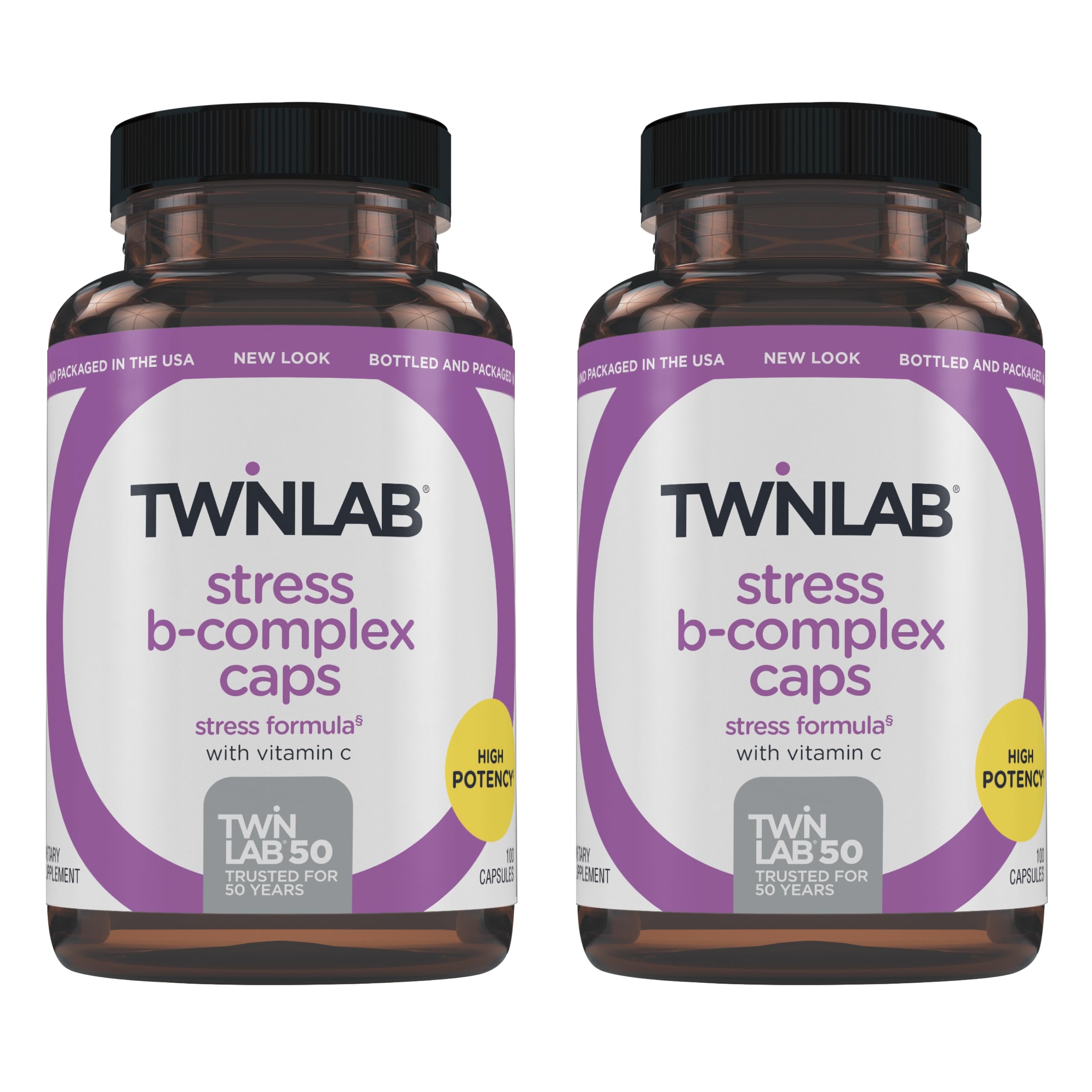 Twinlab Stress B-Complex caps bottle front showing energy support for daily wellness