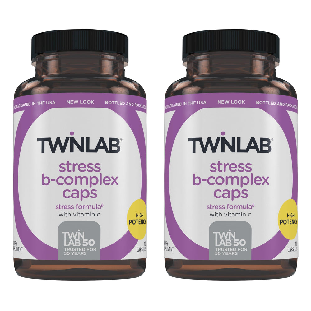 Twinlab Stress B-Complex caps bottle front showing energy support for daily wellness
