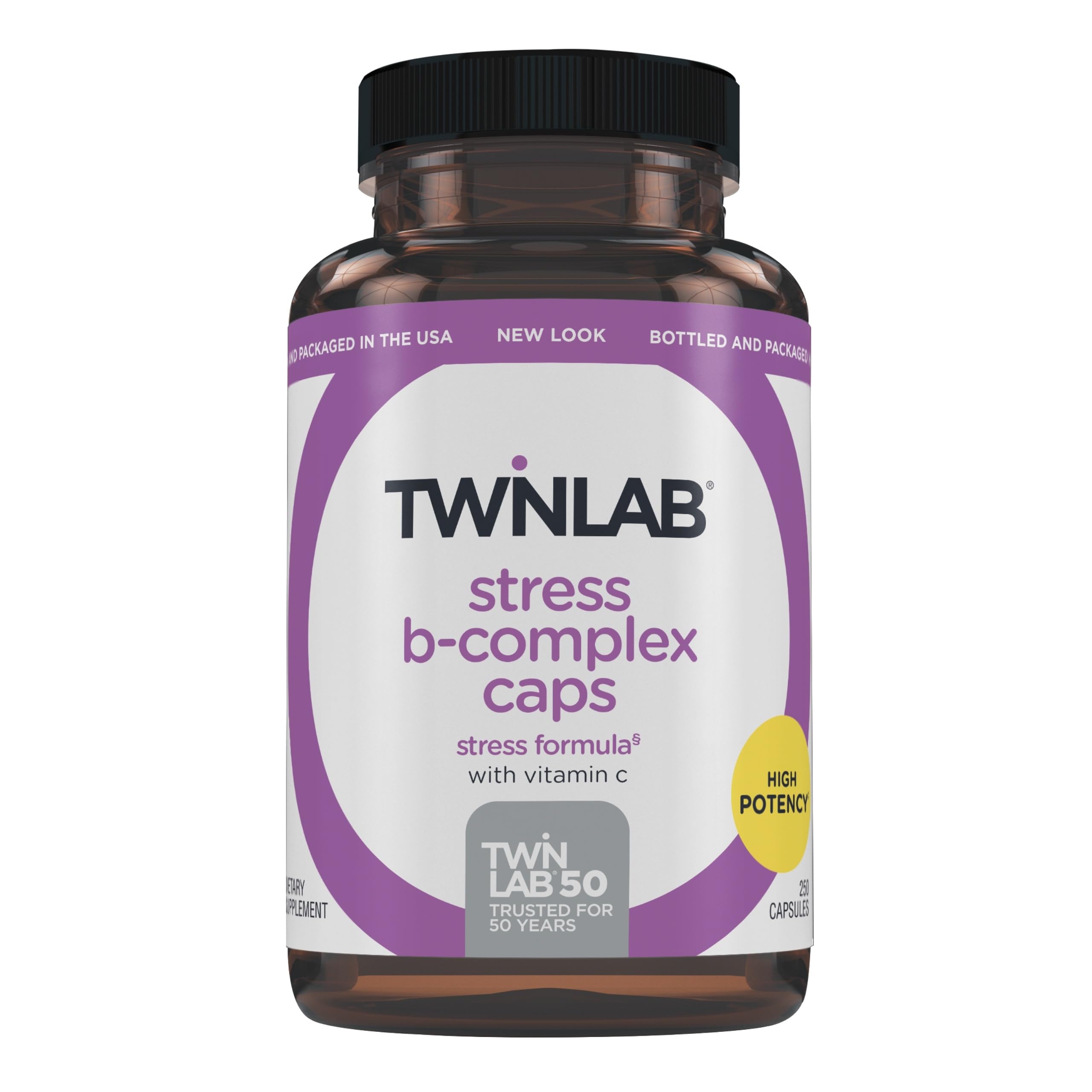 Twinlab Stress B-Complex bottle front for daily energy support.