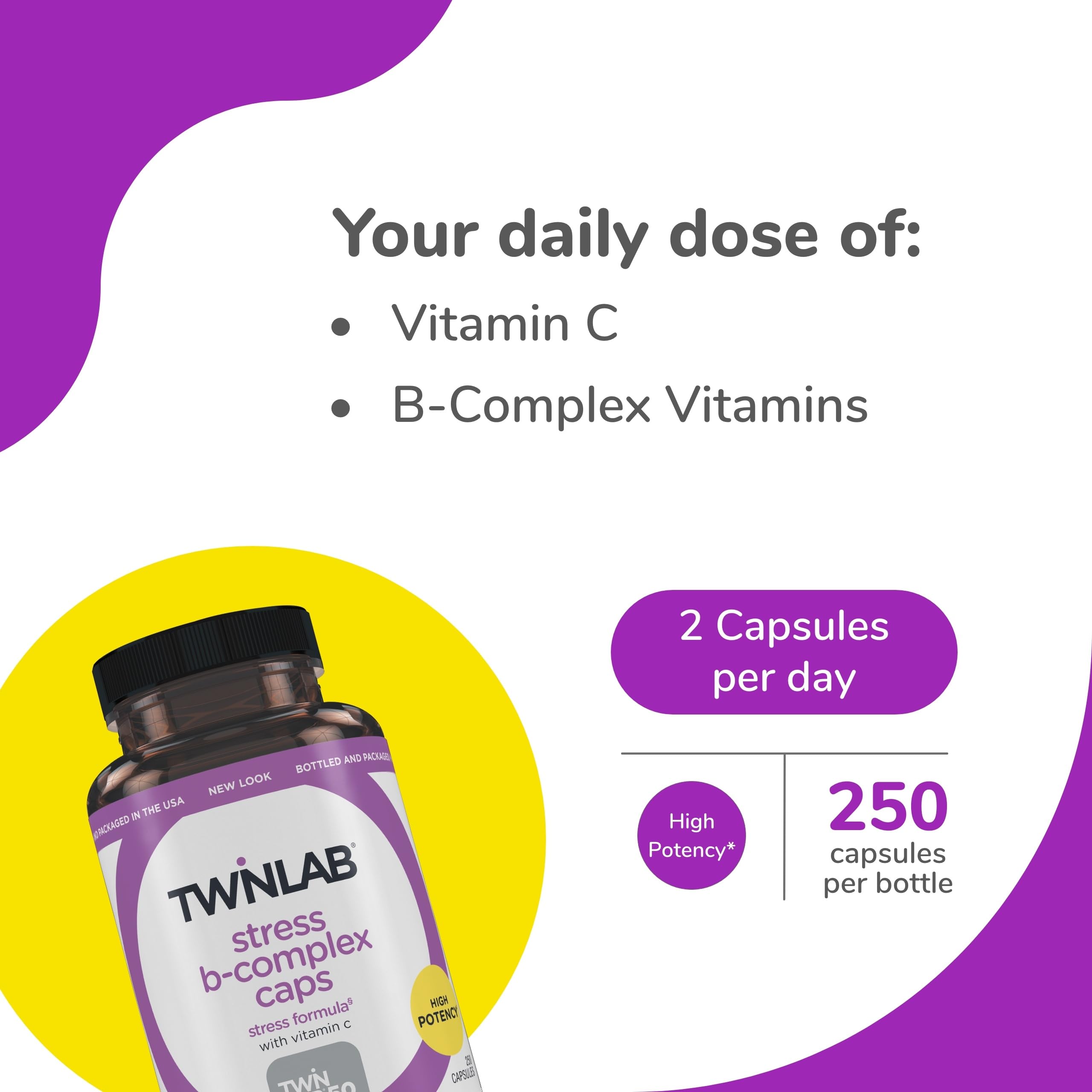 Twinlab Stress B-Complex capsules close-up showing easy-to-take form.