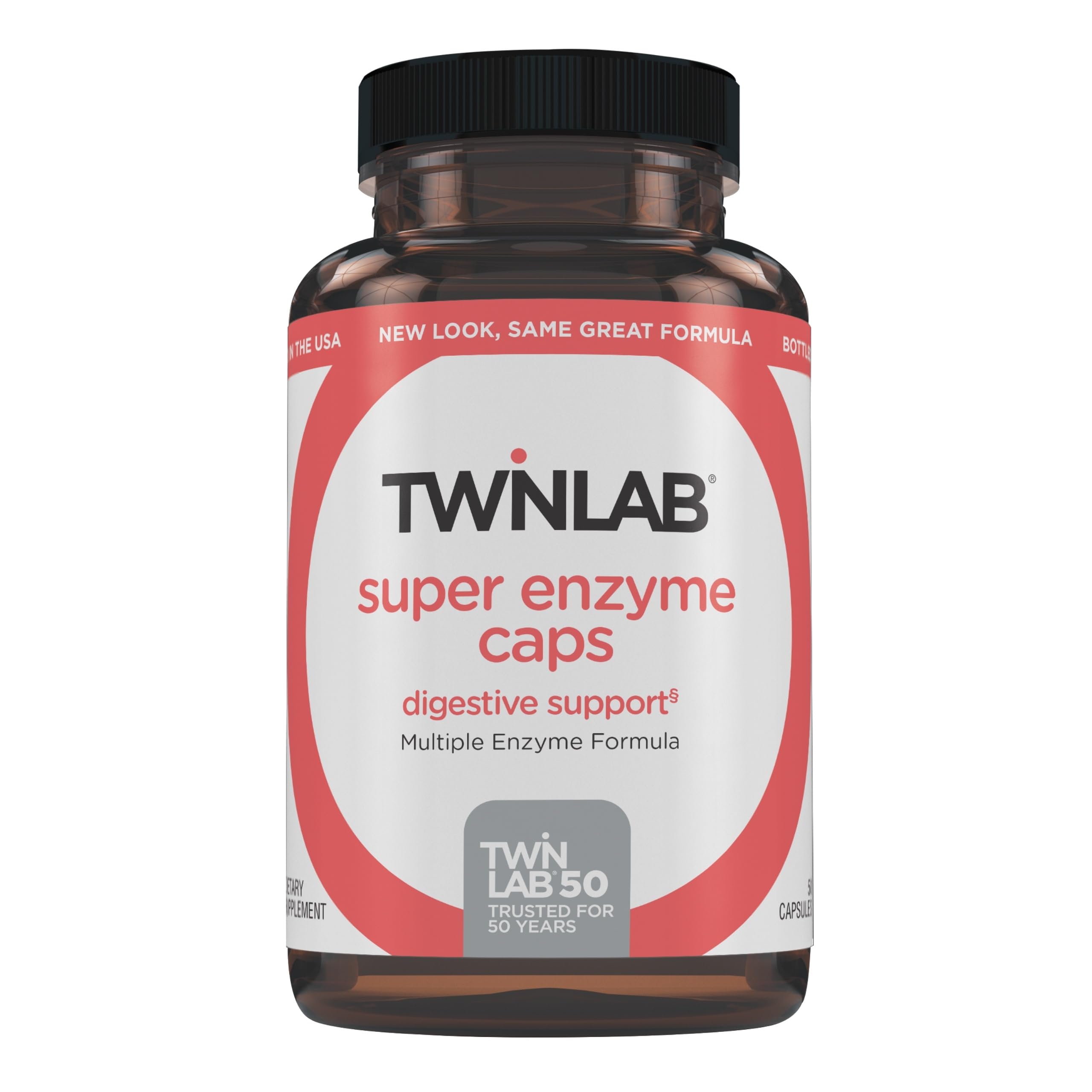 Twinlab Super Enzyme caps bottle for post-meal digestive support