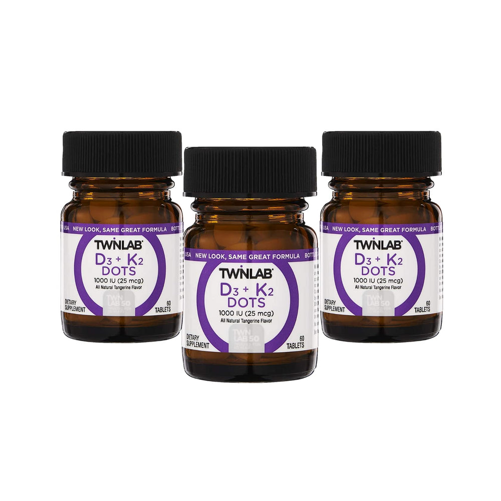 Twinlab Vit D3 1000 and K2 Dots bottle for easy daily use.