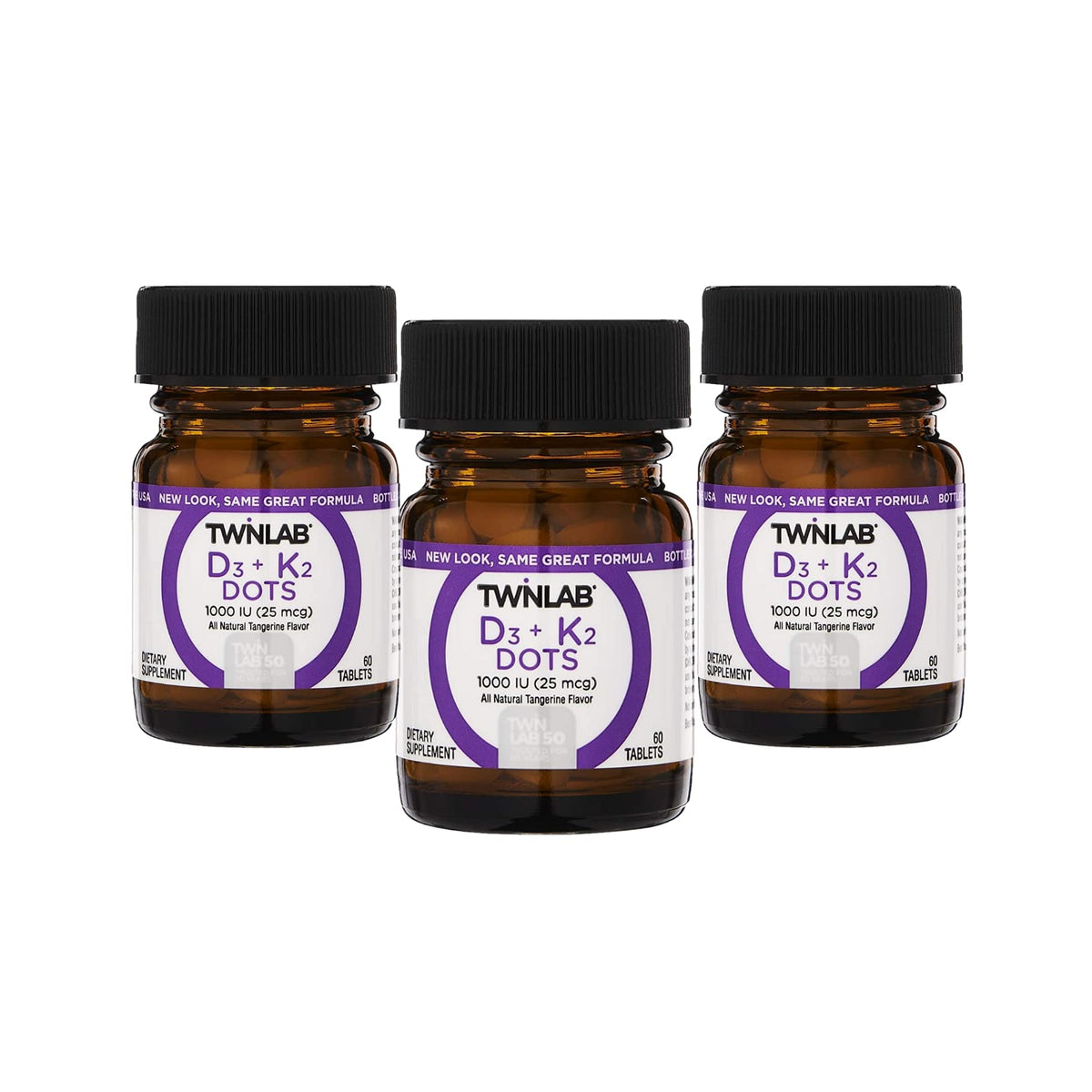 Twinlab Vit D3 1000 and K2 Dots bottle for easy daily use.