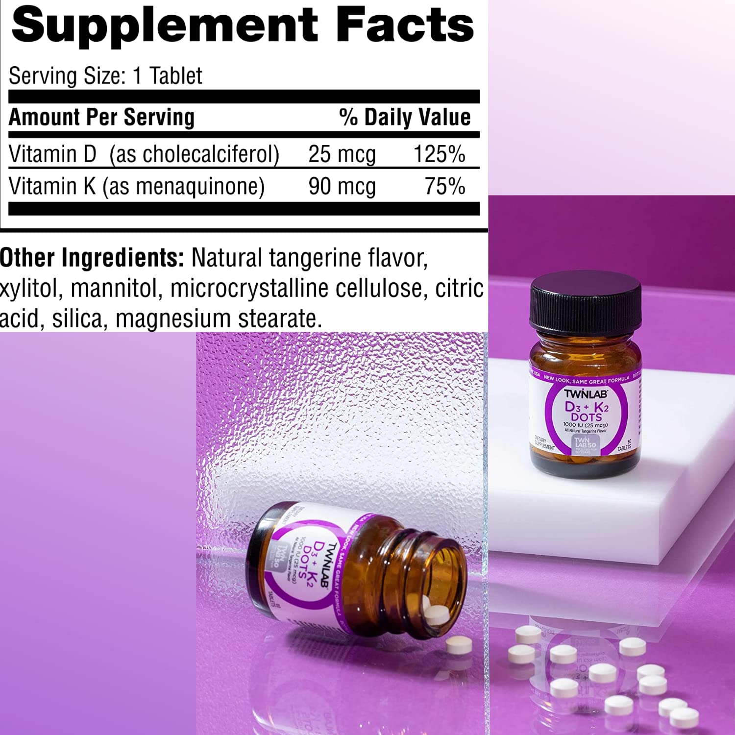 Twinlab Dots packaging shows a convenient dosing system for on the go use.