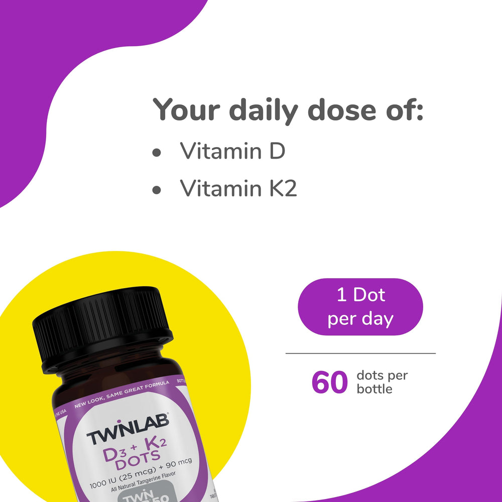 Close-up of Twinlab D3 K2 Dots label highlighting ingredients