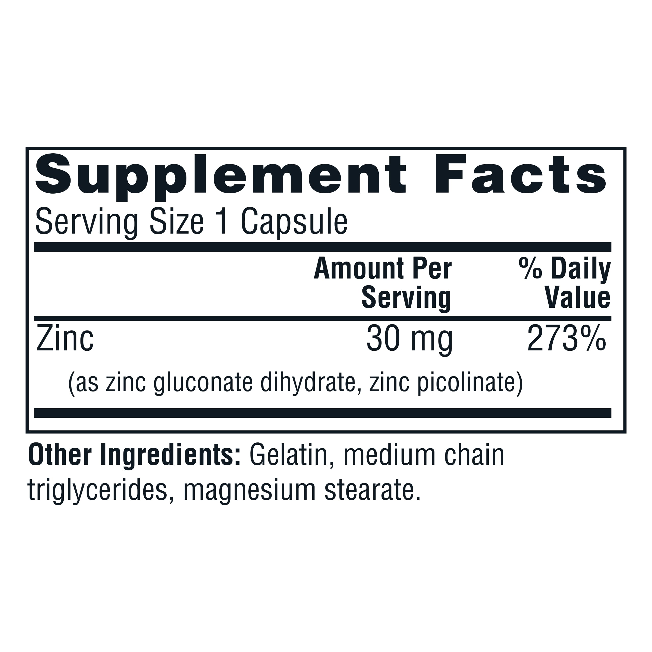 Twinlab Zinc Caps bottle label detailing zinc picolinate and gluconate.