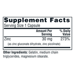 Twinlab Zinc Caps bottle label detailing zinc picolinate and gluconate.