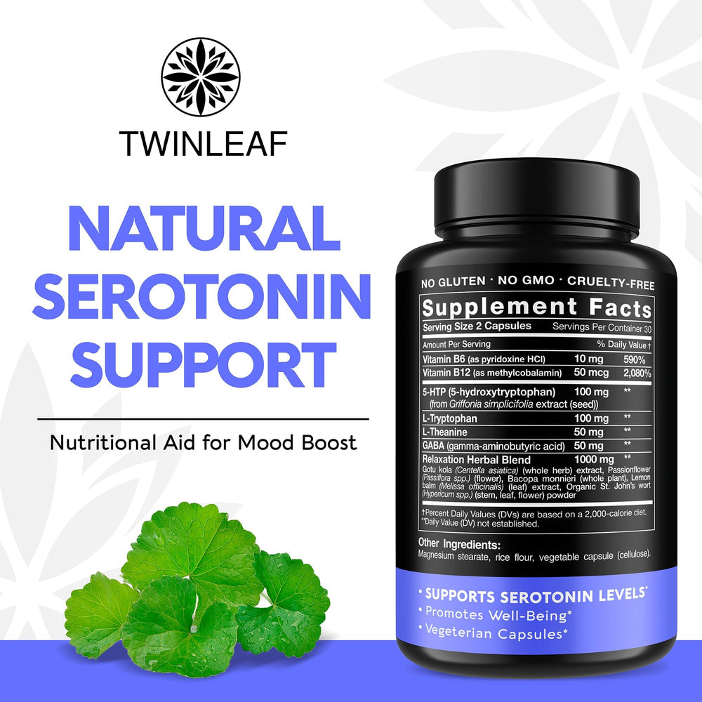 Twinleaf Serotonin capsules closeup for consistent daily use.