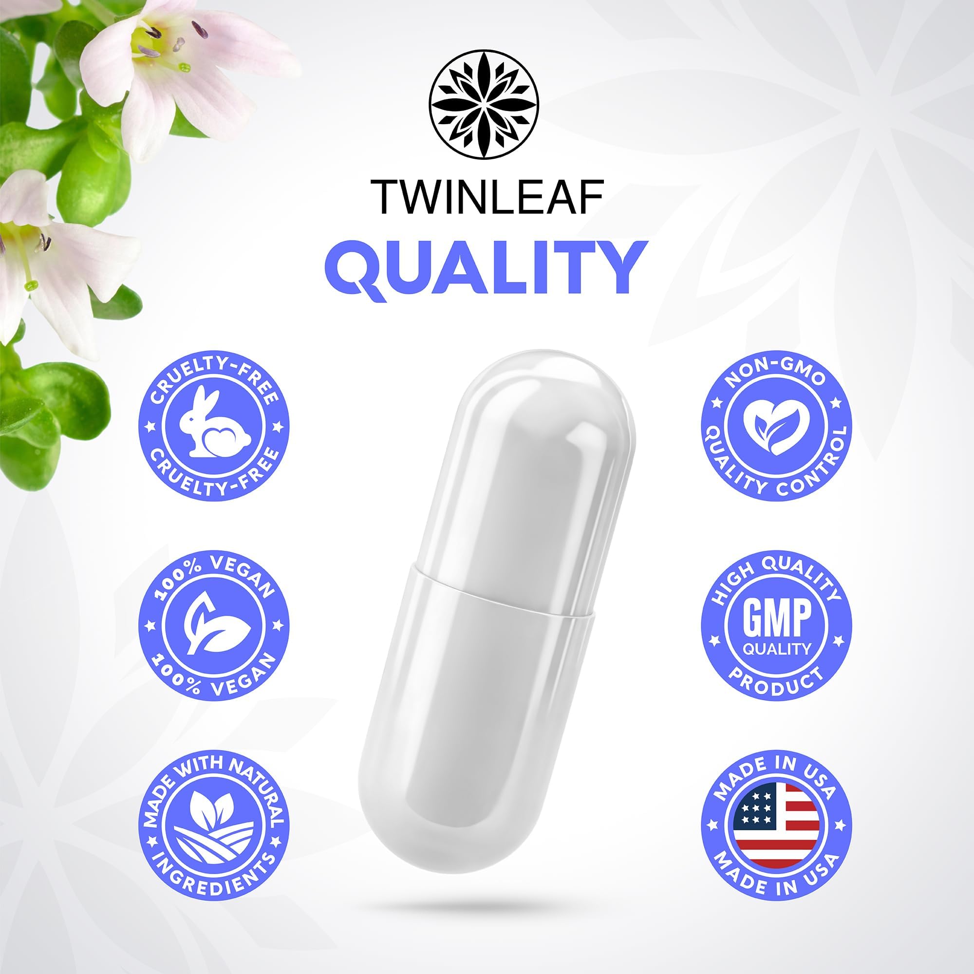 Twinleaf Serotonin bottle label detail emphasizing quality and ingredients.