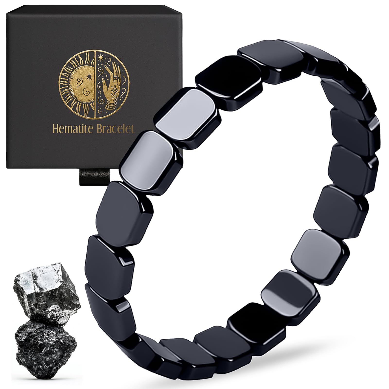 TWMKLP hematite bracelet for men close-up of hand-polished beads for grounding style.
