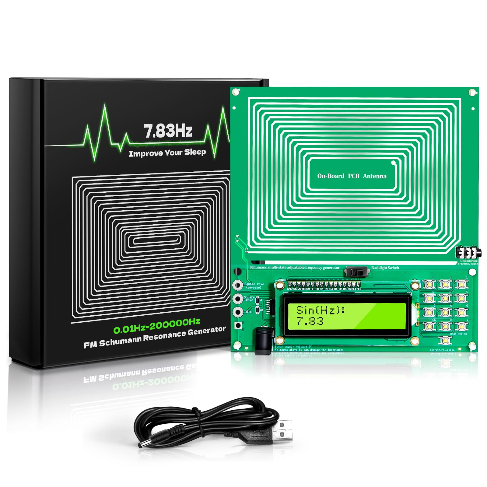 Twxire Schumann resonance generator front view showing compact design for sleep and meditation.