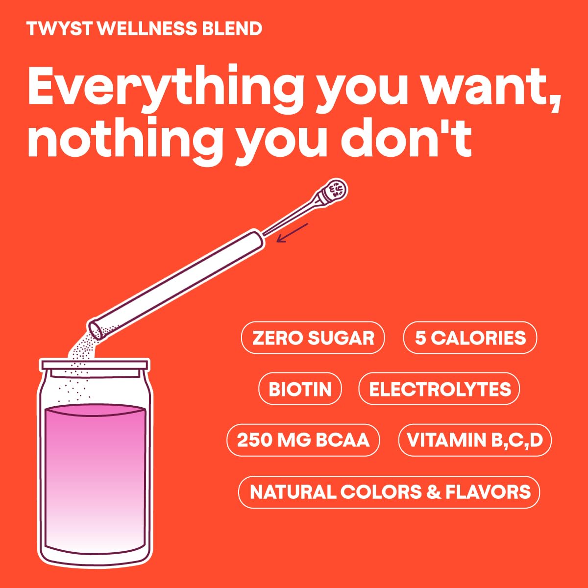 Twyst Wellness powder dissolving in liquid for a refreshing low-calorie mix