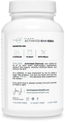 Type Zero Activated Charcoal bottle packaging emphasizing Non-GMO and gluten-free formula